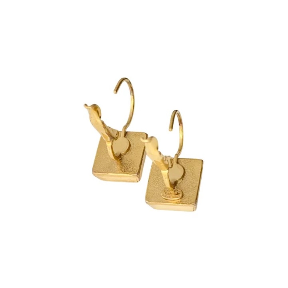 Authentic CHANEL square black gold drop earrings - Picture 3 of 4